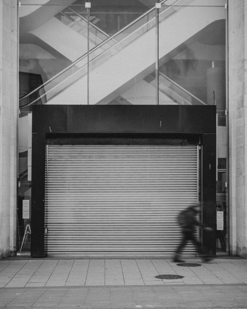 mall closed due to covid 19 outbreak. bristol, uk, march 30, 2020